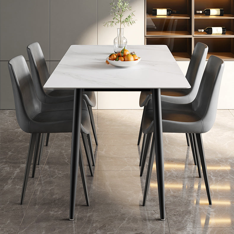 Modern Style Sintered Stone Dining Table Rectangular Dining Table with Metal Base with 4 Chairs Clearhalo 'Dining Room Sets' 'Dining Tables & Seating' 'dining_room_set' 'furn' 'furn_dining_room_set' 'Furniture' 'furniture_dining_room_set' 'Kitchen & Dining Furniture' 'kitchen&dining_furn' 'kitchen' 3422760