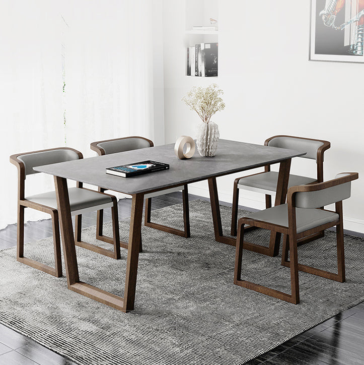Scandinavian Sintered Stone Dining Table Set Rectangular Dining Table with Solid Wood Base Clearhalo 'Dining Room Sets' 'Dining Tables & Seating' 'dining_room_set' 'furn' 'furn_dining_room_set' 'Furniture' 'furniture_dining_room_set' 'Kitchen & Dining Furniture' 'kitchen&dining_furn' 'kitchen' 3422772