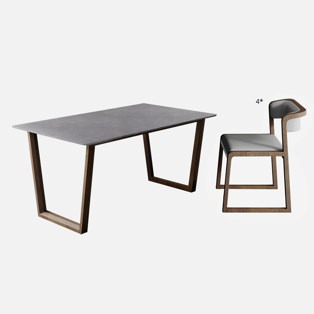 Scandinavian Sintered Stone Dining Table Set Rectangular Dining Table with Solid Wood Base with 4 Chairs Clearhalo 'Dining Room Sets' 'Dining Tables & Seating' 'dining_room_set' 'furn' 'furn_dining_room_set' 'Furniture' 'furniture_dining_room_set' 'Kitchen & Dining Furniture' 'kitchen&dining_furn' 'kitchen' 3422773