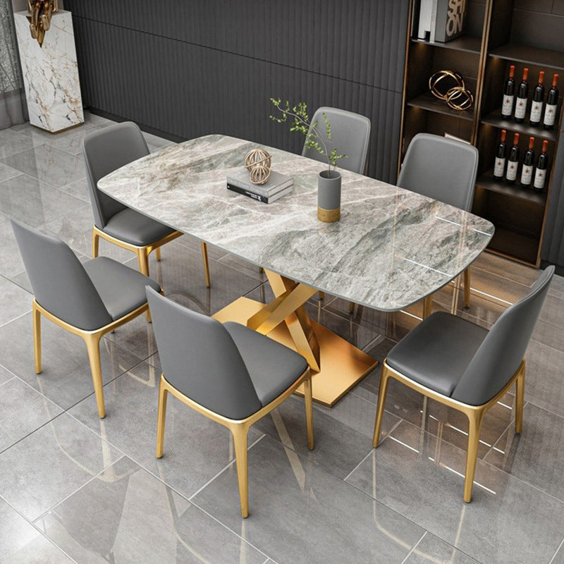Modern Style Sintered Stone Kitchen Set with Table and Upholstered Chairs Clearhalo 'Dining Room Sets' 'Dining Tables & Seating' 'dining_room_set' 'furn' 'furn_dining_room_set' 'Furniture' 'furniture_dining_room_set' 'Kitchen & Dining Furniture' 'kitchen&dining_furn' 'kitchen' 3422798
