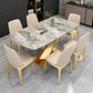 Modern Style Sintered Stone Kitchen Set with Table and Upholstered Chairs Off-White with 6 Chairs Clearhalo 'Dining Room Sets' 'Dining Tables & Seating' 'dining_room_set' 'furn' 'furn_dining_room_set' 'Furniture' 'furniture_dining_room_set' 'Kitchen & Dining Furniture' 'kitchen&dining_furn' 'kitchen' 3422799