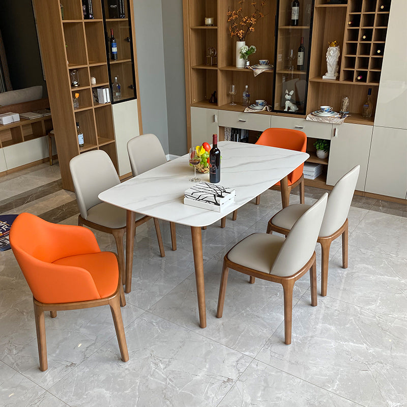 Modern Sintered Stone Dining Table Rectangular Dining Table Set with Solid Wood Base 7 Piece Set Clearhalo 'Dining Room Sets' 'Dining Tables & Seating' 'dining_room_set' 'furn' 'furn_dining_room_set' 'Furniture' 'furniture_dining_room_set' 'Kitchen & Dining Furniture' 'kitchen&dining_furn' 'kitchen' 3422812