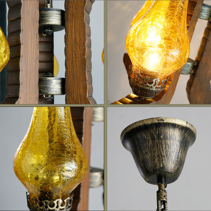 Vase Kitchen Chandelier Pendant Light Vintage Amber Crackle Glass 4 Lights Bronze Drop Lamp Clearhalo 'Ceiling Lights' 'Chandeliers' 'Glass shade' 'Glass' 'Industrial Chandeliers' 'Industrial' 'Middle Century Chandeliers' 'Tiffany' Lighting' 3436803558_132011396