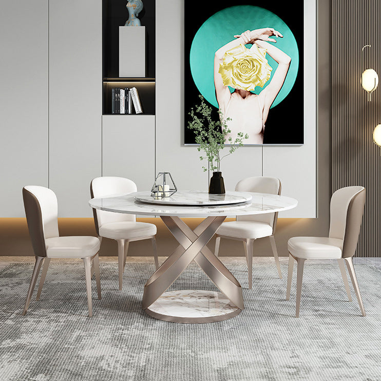 Modern Sintered Stone Dining¬†Room¬†Set with Round Table and Metal Base Dining Table Furniture 5 Piece Set Clearhalo 'Dining Room Sets' 'Dining Tables & Seating' 'dining_room_set' 'furn' 'furn_dining_room_set' 'Furniture' 'furniture_dining_room_set' 'Kitchen & Dining Furniture' 'kitchen&dining_furn' 'kitchen' 3446746