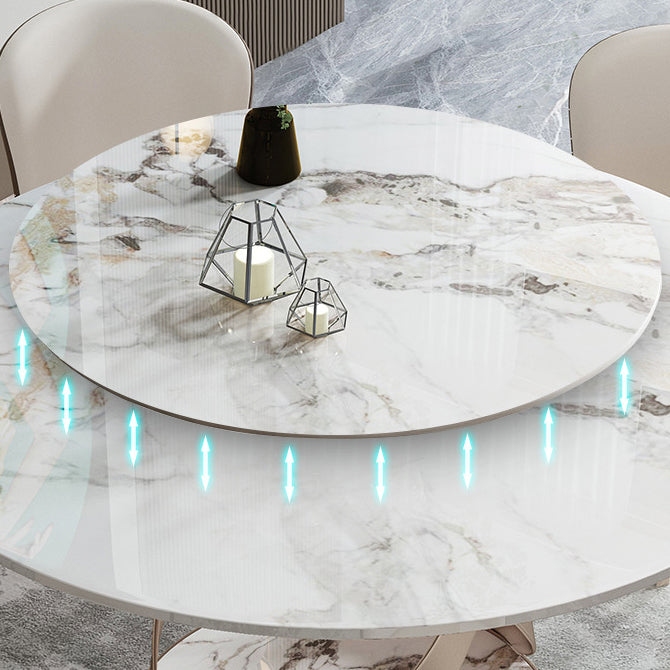 Modern Sintered Stone Dining¬†Room¬†Set with Round Table and Metal Base Dining Table Furniture Clearhalo 'Dining Room Sets' 'Dining Tables & Seating' 'dining_room_set' 'furn' 'furn_dining_room_set' 'Furniture' 'furniture_dining_room_set' 'Kitchen & Dining Furniture' 'kitchen&dining_furn' 'kitchen' 3446753