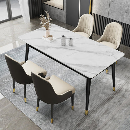 Minimalist Style Sintered Stone Dining Set with Traditional Height Table and 4 Black Legs Base White 5 Piece Set Clearhalo 'Dining Room Sets' 'Dining Tables & Seating' 'dining_room_set' 'furn' 'furn_dining_room_set' 'Furniture' 'furniture_dining_room_set' 'Kitchen & Dining Furniture' 'kitchen&dining_furn' 'kitchen' 3446762