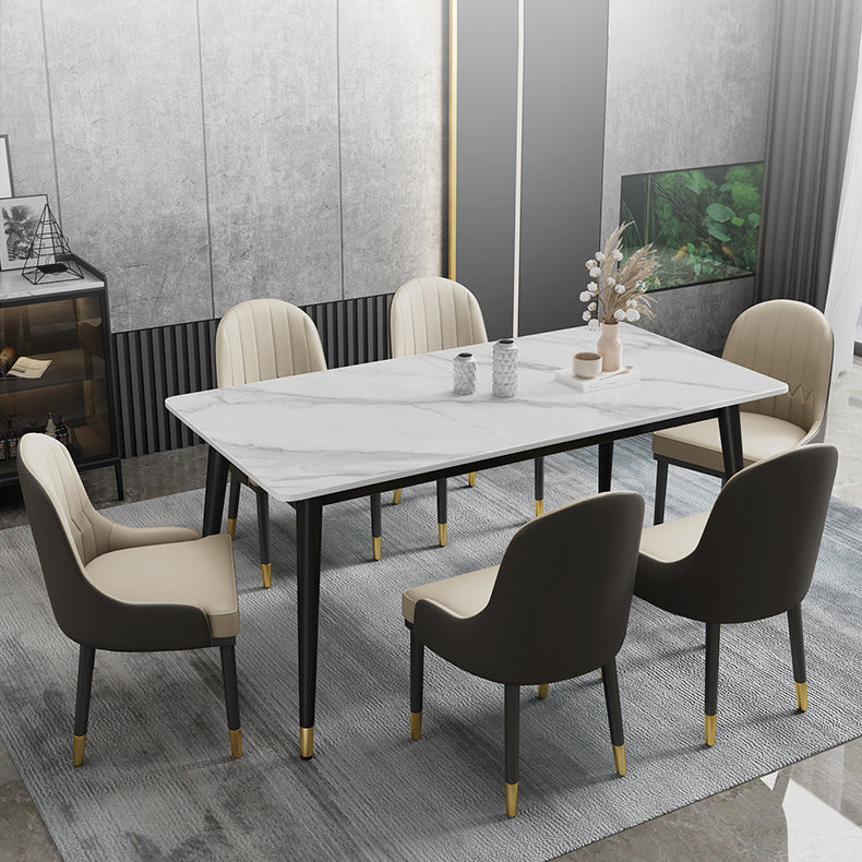 Minimalist Style Sintered Stone Dining Set with Traditional Height Table and 4 Black Legs Base Clearhalo 'Dining Room Sets' 'Dining Tables & Seating' 'dining_room_set' 'furn' 'furn_dining_room_set' 'Furniture' 'furniture_dining_room_set' 'Kitchen & Dining Furniture' 'kitchen&dining_furn' 'kitchen' 3446772