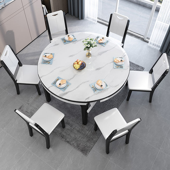 Modern Kitchen Dining Room Set with Sintered Stone Top and Black Base Dining Furniture Set Clearhalo 'Dining Room Sets' 'Dining Tables & Seating' 'dining_room_set' 'furn' 'furn_dining_room_set' 'Furniture' 'furniture_dining_room_set' 'Kitchen & Dining Furniture' 'kitchen&dining_furn' 'kitchen' 3446777