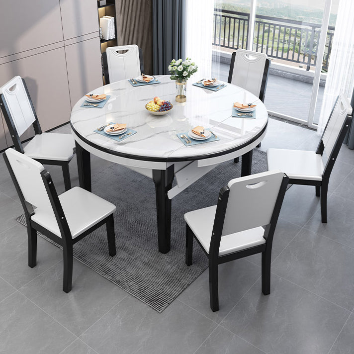 Modern Kitchen Dining Room Set with Sintered Stone Top and Black Base Dining Furniture Set Clearhalo 'Dining Room Sets' 'Dining Tables & Seating' 'dining_room_set' 'furn' 'furn_dining_room_set' 'Furniture' 'furniture_dining_room_set' 'Kitchen & Dining Furniture' 'kitchen&dining_furn' 'kitchen' 3446788