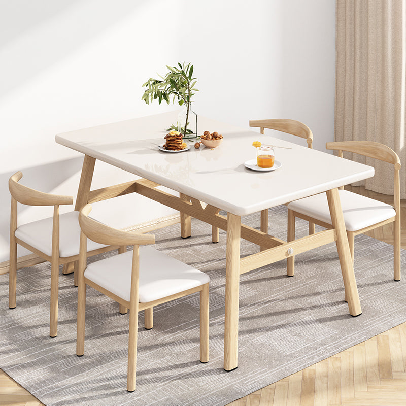 Wooden Modern Dining Room Set Standard Height with Trestle Base Formal Table Set for Home Use White 5 Piece Set Clearhalo 'Dining Room Sets' 'Dining Tables & Seating' 'dining_room_set' 'furn' 'furn_dining_room_set' 'Furniture' 'furniture_dining_room_set' 'Kitchen & Dining Furniture' 'kitchen&dining_furn' 'kitchen' 3446792