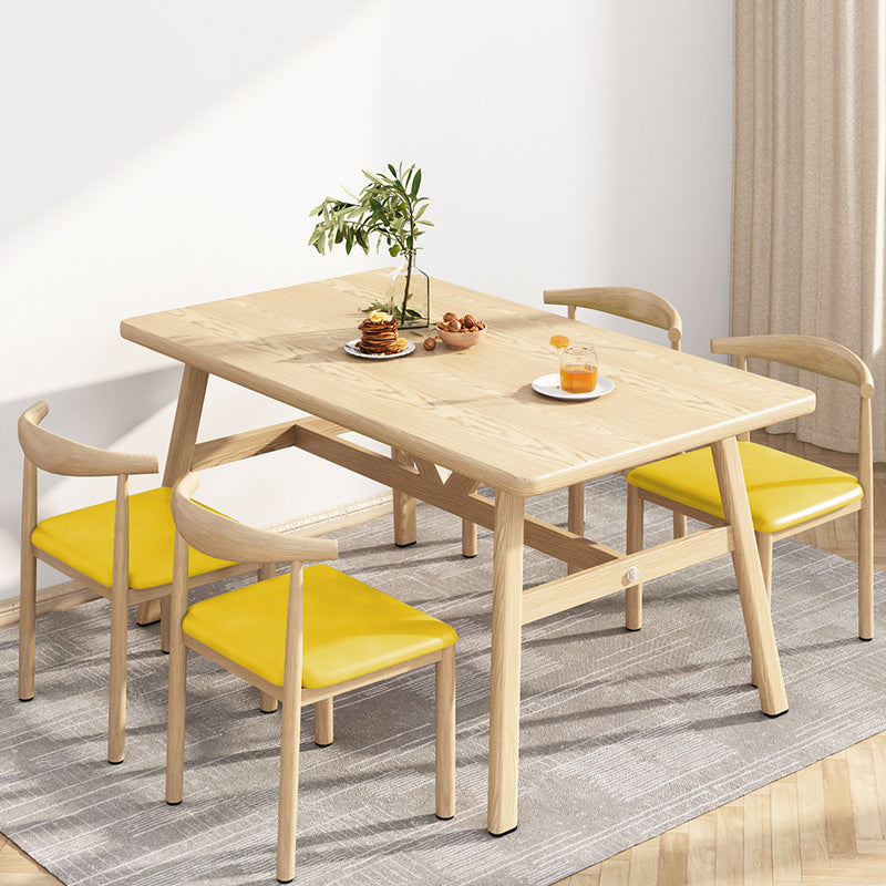 Wooden Modern Dining Room Set Standard Height with Trestle Base Formal Table Set for Home Use Yellow 5 Piece Set Clearhalo 'Dining Room Sets' 'Dining Tables & Seating' 'dining_room_set' 'furn' 'furn_dining_room_set' 'Furniture' 'furniture_dining_room_set' 'Kitchen & Dining Furniture' 'kitchen&dining_furn' 'kitchen' 3446793