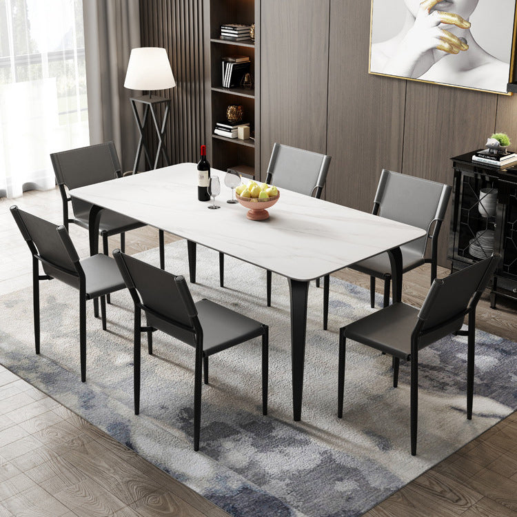 Contemporary Dining Set with Sintered Stone Dining Table and Padded Chairs 7 Piece Set Clearhalo 'Dining Room Sets' 'Dining Tables & Seating' 'dining_room_set' 'furn' 'furn_dining_room_set' 'Furniture' 'furniture_dining_room_set' 'Kitchen & Dining Furniture' 'kitchen&dining_furn' 'kitchen' 3446817