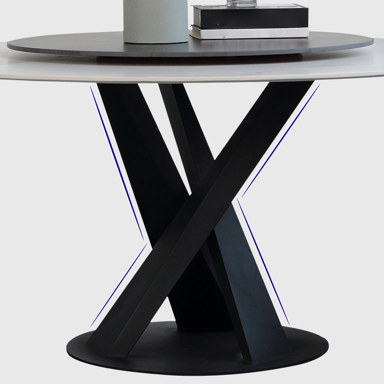 Modern Style Sintered Stone White Dining¬†Room¬†Set with Round Table Dining Table Furniture Clearhalo 'Dining Room Sets' 'Dining Tables & Seating' 'dining_room_set' 'furn' 'furn_dining_room_set' 'Furniture' 'furniture_dining_room_set' 'Kitchen & Dining Furniture' 'kitchen&dining_furn' 'kitchen' 3446879