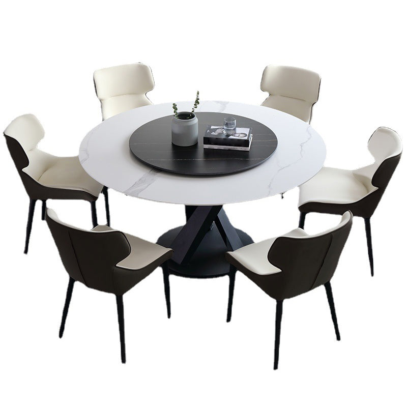Modern Style Sintered Stone White Dining¬†Room¬†Set with Round Table Dining Table Furniture Clearhalo 'Dining Room Sets' 'Dining Tables & Seating' 'dining_room_set' 'furn' 'furn_dining_room_set' 'Furniture' 'furniture_dining_room_set' 'Kitchen & Dining Furniture' 'kitchen&dining_furn' 'kitchen' 3446880