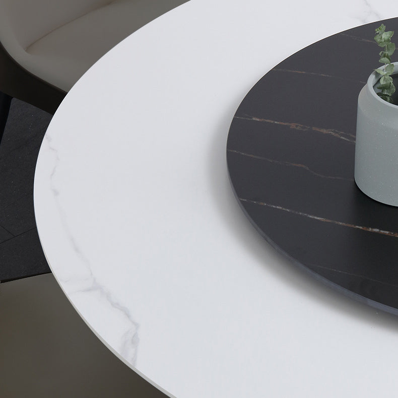 Modern Style Sintered Stone White Dining¬†Room¬†Set with Round Table Dining Table Furniture Clearhalo 'Dining Room Sets' 'Dining Tables & Seating' 'dining_room_set' 'furn' 'furn_dining_room_set' 'Furniture' 'furniture_dining_room_set' 'Kitchen & Dining Furniture' 'kitchen&dining_furn' 'kitchen' 3446881