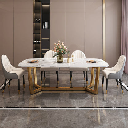 Nordic Dining Room Set Metal Frame Dining Table Rectangle White Slate Formal Dinette Set for Home 5 Piece Set Clearhalo 'Dining Room Sets' 'Dining Tables & Seating' 'dining_room_set' 'furn' 'furn_dining_room_set' 'Furniture' 'furniture_dining_room_set' 'Kitchen & Dining Furniture' 'kitchen&dining_furn' 'kitchen' 3446971