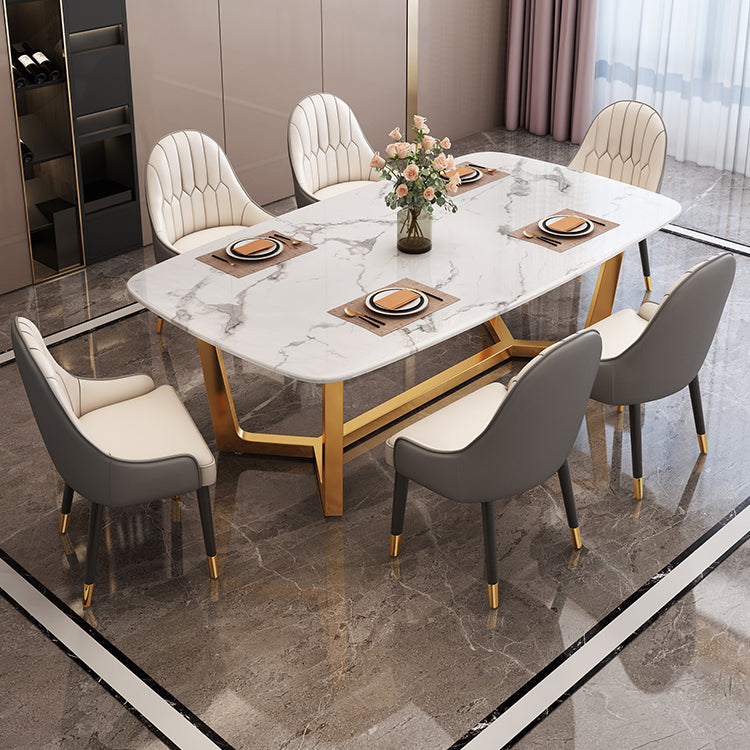 Nordic Dining Room Set Metal Frame Dining Table Rectangle White Slate Formal Dinette Set for Home Clearhalo 'Dining Room Sets' 'Dining Tables & Seating' 'dining_room_set' 'furn' 'furn_dining_room_set' 'Furniture' 'furniture_dining_room_set' 'Kitchen & Dining Furniture' 'kitchen&dining_furn' 'kitchen' 3446974