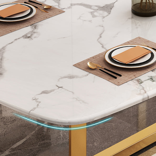 Nordic Dining Room Set Metal Frame Dining Table Rectangle White Slate Formal Dinette Set for Home Clearhalo 'Dining Room Sets' 'Dining Tables & Seating' 'dining_room_set' 'furn' 'furn_dining_room_set' 'Furniture' 'furniture_dining_room_set' 'Kitchen & Dining Furniture' 'kitchen&dining_furn' 'kitchen' 3446977