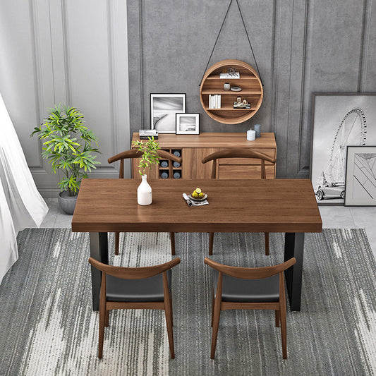 Industrial Style Wooden Dining¬†Room¬†Set with Rectangle Table and Metal Base Dining Table Furniture Clearhalo 'Dining Room Sets' 'Dining Tables & Seating' 'dining_room_set' 'furn' 'furn_dining_room_set' 'Furniture' 'furniture_dining_room_set' 'Kitchen & Dining Furniture' 'kitchen&dining_furn' 'kitchen' 3446997