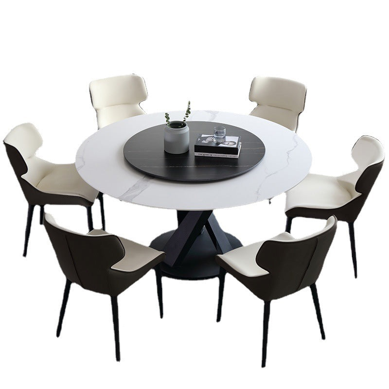 Modern Sintered Stone Dining Room Set with Round Top and Black Base Dining Furniture for Home Use Clearhalo 'Dining Room Sets' 'Dining Tables & Seating' 'dining_room_set' 'furn' 'furn_dining_room_set' 'Furniture' 'furniture_dining_room_set' 'Kitchen & Dining Furniture' 'kitchen&dining_furn' 'kitchen' 3447030