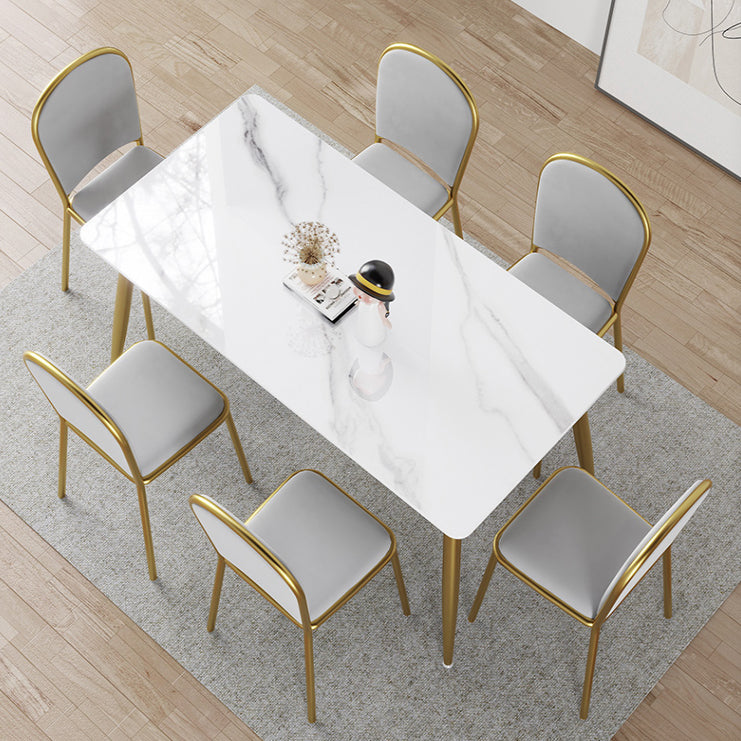 Minimalist Sintered Stone White Dining Set Rectangle Shape Standard Dining Set for Kitchen 7 Piece Set Clearhalo 'Dining Room Sets' 'Dining Tables & Seating' 'dining_room_set' 'furn' 'furn_dining_room_set' 'Furniture' 'furniture_dining_room_set' 'Kitchen & Dining Furniture' 'kitchen&dining_furn' 'kitchen' 3447126