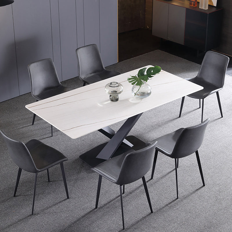 Modern Sintered Stone Dining Room Set with Rectangle Top and Black Base Furniture Clearhalo 'Dining Room Sets' 'Dining Tables & Seating' 'dining_room_set' 'furn' 'furn_dining_room_set' 'Furniture' 'furniture_dining_room_set' 'Kitchen & Dining Furniture' 'kitchen&dining_furn' 'kitchen' 3447168