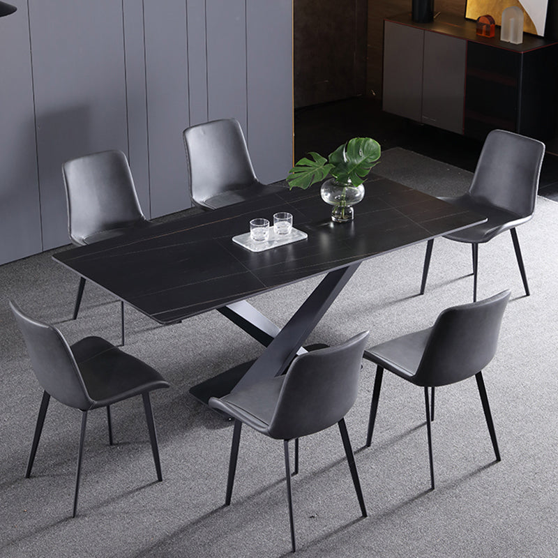 Modern Sintered Stone Dining Room Set with Rectangle Top and Black Base Furniture Clearhalo 'Dining Room Sets' 'Dining Tables & Seating' 'dining_room_set' 'furn' 'furn_dining_room_set' 'Furniture' 'furniture_dining_room_set' 'Kitchen & Dining Furniture' 'kitchen&dining_furn' 'kitchen' 3447169