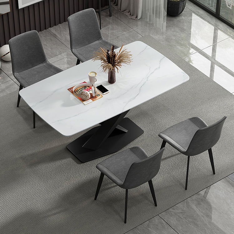 Modern Sintered Stone Dining Room Set with Rectangle Top and Black Base Furniture Clearhalo 'Dining Room Sets' 'Dining Tables & Seating' 'dining_room_set' 'furn' 'furn_dining_room_set' 'Furniture' 'furniture_dining_room_set' 'Kitchen & Dining Furniture' 'kitchen&dining_furn' 'kitchen' 3447170