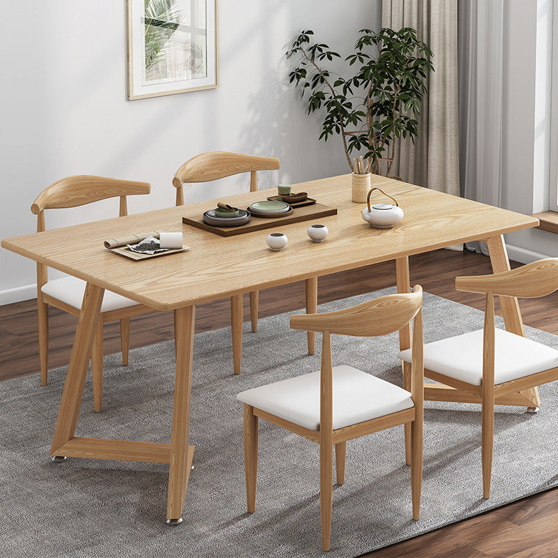 Minimalist Style Traditional Height Dining Set with Rectangle Shape Table and Double Pedestal Base Clearhalo 'Dining Room Sets' 'Dining Tables & Seating' 'dining_room_set' 'furn' 'furn_dining_room_set' 'Furniture' 'furniture_dining_room_set' 'Kitchen & Dining Furniture' 'kitchen&dining_furn' 'kitchen' 3447232