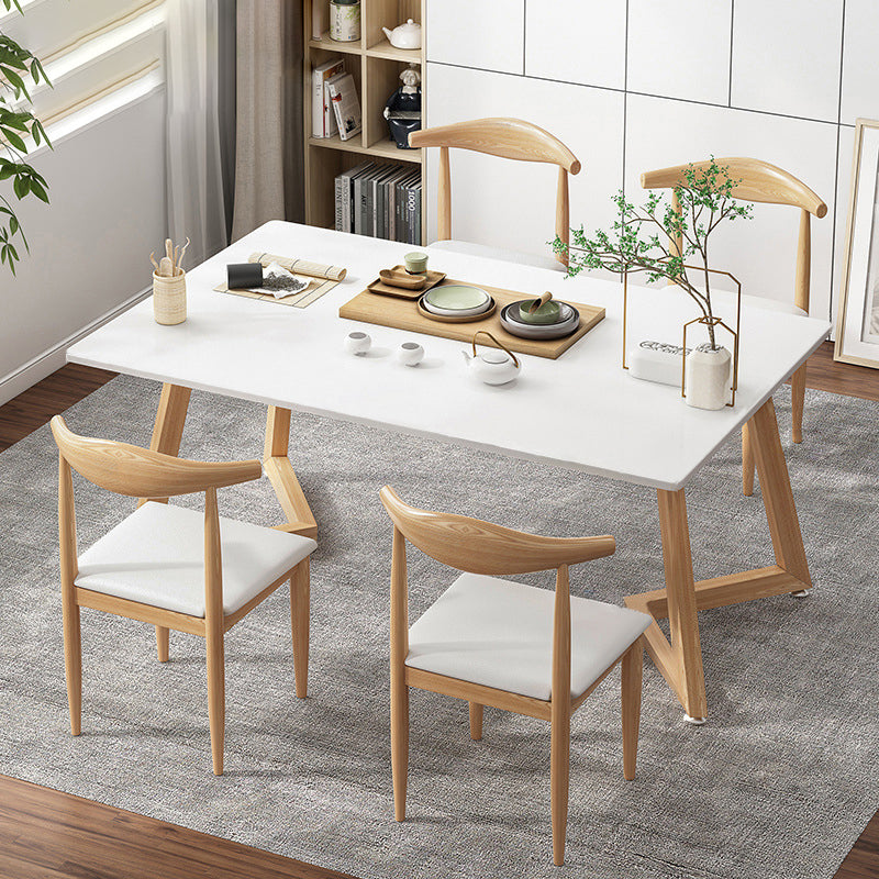 Minimalist Style Traditional Height Dining Set with Rectangle Shape Table and Double Pedestal Base White 5 Piece Set Clearhalo 'Dining Room Sets' 'Dining Tables & Seating' 'dining_room_set' 'furn' 'furn_dining_room_set' 'Furniture' 'furniture_dining_room_set' 'Kitchen & Dining Furniture' 'kitchen&dining_furn' 'kitchen' 3447233