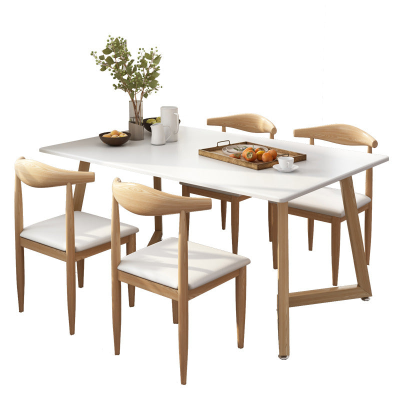 Minimalist Style Traditional Height Dining Set with Rectangle Shape Table and Double Pedestal Base Clearhalo 'Dining Room Sets' 'Dining Tables & Seating' 'dining_room_set' 'furn' 'furn_dining_room_set' 'Furniture' 'furniture_dining_room_set' 'Kitchen & Dining Furniture' 'kitchen&dining_furn' 'kitchen' 3447235