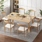 Minimalist Style Traditional Height Dining Set with Rectangle Shape Table and Double Pedestal Base 55.1"L x 31.5"W x 29.5"H Natural 7 Piece Set Clearhalo 'Dining Room Sets' 'Dining Tables & Seating' 'dining_room_set' 'furn' 'furn_dining_room_set' 'Furniture' 'furniture_dining_room_set' 'Kitchen & Dining Furniture' 'kitchen&dining_furn' 'kitchen' 3447245