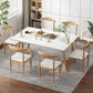 Minimalist Style Traditional Height Dining Set with Rectangle Shape Table and Double Pedestal Base 55.1"L x 31.5"W x 29.5"H White 7 Piece Set Clearhalo 'Dining Room Sets' 'Dining Tables & Seating' 'dining_room_set' 'furn' 'furn_dining_room_set' 'Furniture' 'furniture_dining_room_set' 'Kitchen & Dining Furniture' 'kitchen&dining_furn' 'kitchen' 3447246