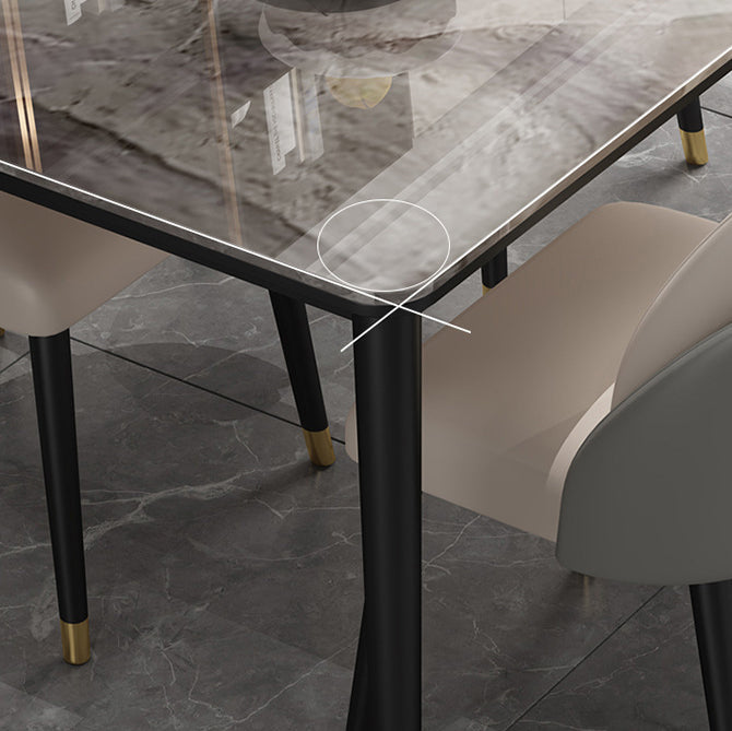 Dining Room Set Scandinavian Rectangular Dining Table with Black Four-leg Metal Base Clearhalo 'Dining Room Sets' 'Dining Tables & Seating' 'dining_room_set' 'furn' 'furn_dining_room_set' 'Furniture' 'furniture_dining_room_set' 'Kitchen & Dining Furniture' 'kitchen&dining_furn' 'kitchen' 3447254