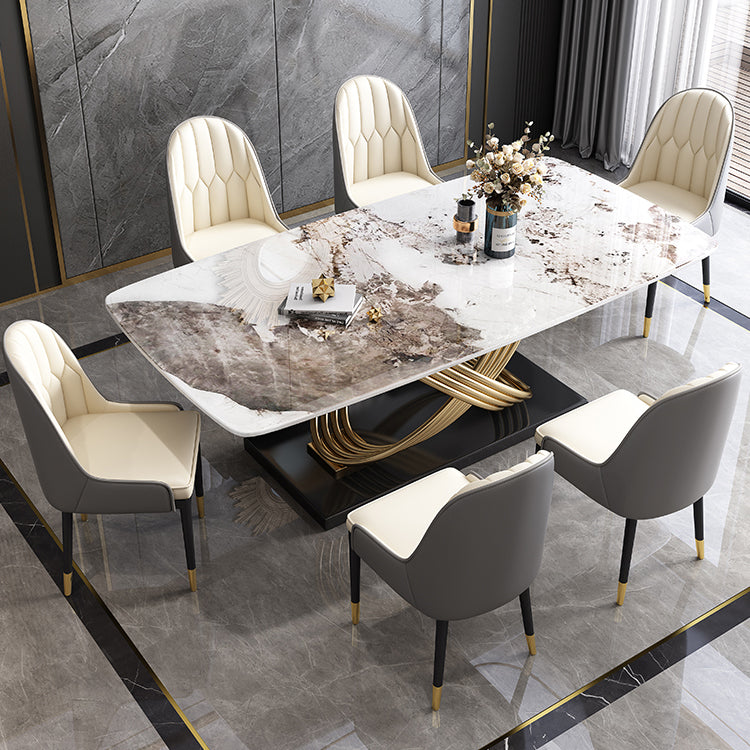 Modern Sintered Stone Dining¬†Room¬†Set with Rectangle Table and Metal Base Dining Table Furniture 7 Piece Set Clearhalo 'Dining Room Sets' 'Dining Tables & Seating' 'dining_room_set' 'furn' 'furn_dining_room_set' 'Furniture' 'furniture_dining_room_set' 'Kitchen & Dining Furniture' 'kitchen&dining_furn' 'kitchen' 3447276