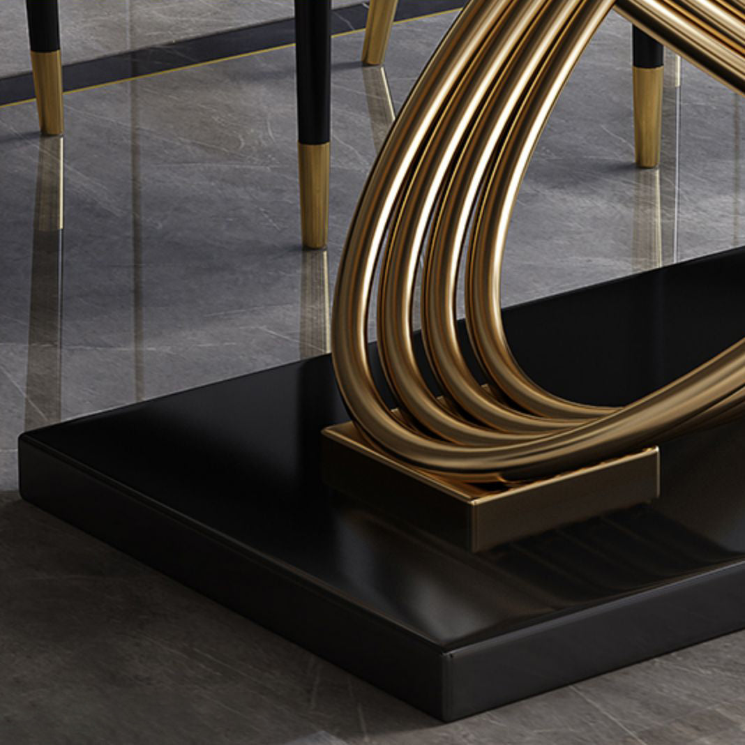 Modern Sintered Stone Dining¬†Room¬†Set with Rectangle Table and Metal Base Dining Table Furniture Clearhalo 'Dining Room Sets' 'Dining Tables & Seating' 'dining_room_set' 'furn' 'furn_dining_room_set' 'Furniture' 'furniture_dining_room_set' 'Kitchen & Dining Furniture' 'kitchen&dining_furn' 'kitchen' 3447281