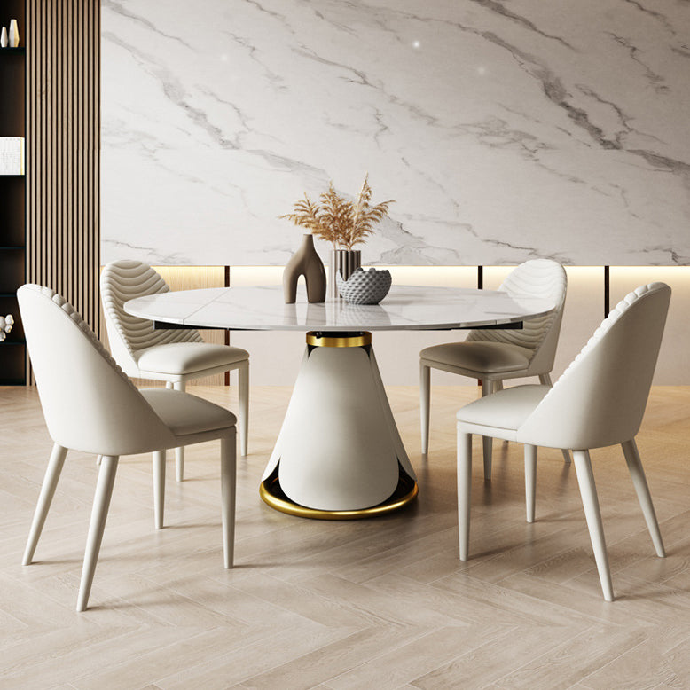 Modern Sintered Stone Dining Room Set with Round Top and White Base Furniture Set 5 Piece Set Clearhalo 'Dining Room Sets' 'Dining Tables & Seating' 'dining_room_set' 'furn' 'furn_dining_room_set' 'Furniture' 'furniture_dining_room_set' 'Kitchen & Dining Furniture' 'kitchen&dining_furn' 'kitchen' 3447285