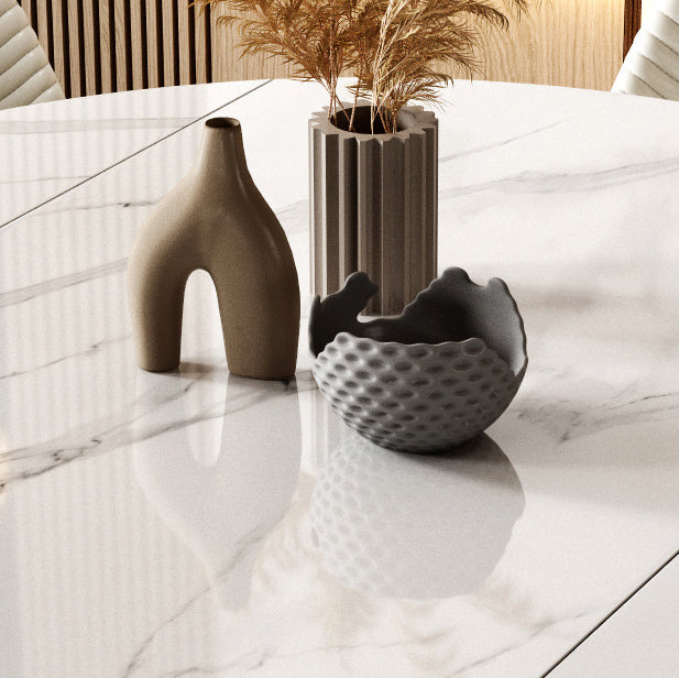 Modern Sintered Stone Dining Room Set with Round Top and White Base Furniture Set Clearhalo 'Dining Room Sets' 'Dining Tables & Seating' 'dining_room_set' 'furn' 'furn_dining_room_set' 'Furniture' 'furniture_dining_room_set' 'Kitchen & Dining Furniture' 'kitchen&dining_furn' 'kitchen' 3447289