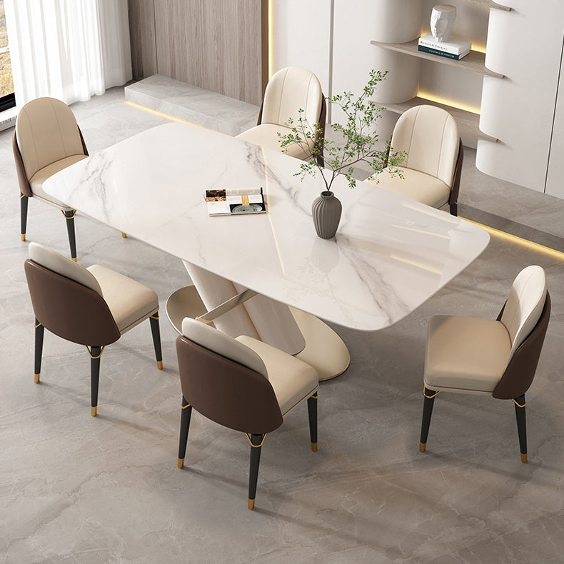 Contemporary Rectangle Shape Sintered Stone Top Dining Set Standard Kitchen Dining Set in White 7 Piece Set Clearhalo 'Dining Room Sets' 'Dining Tables & Seating' 'dining_room_set' 'furn' 'furn_dining_room_set' 'Furniture' 'furniture_dining_room_set' 'Kitchen & Dining Furniture' 'kitchen&dining_furn' 'kitchen' 3447296
