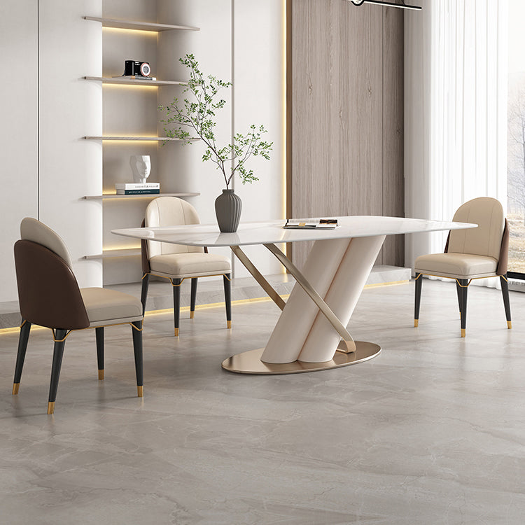 Contemporary Rectangle Shape Sintered Stone Top Dining Set Standard Kitchen Dining Set in White Clearhalo 'Dining Room Sets' 'Dining Tables & Seating' 'dining_room_set' 'furn' 'furn_dining_room_set' 'Furniture' 'furniture_dining_room_set' 'Kitchen & Dining Furniture' 'kitchen&dining_furn' 'kitchen' 3447298