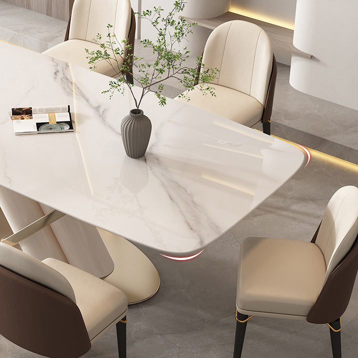 Contemporary Rectangle Shape Sintered Stone Top Dining Set Standard Kitchen Dining Set in White Clearhalo 'Dining Room Sets' 'Dining Tables & Seating' 'dining_room_set' 'furn' 'furn_dining_room_set' 'Furniture' 'furniture_dining_room_set' 'Kitchen & Dining Furniture' 'kitchen&dining_furn' 'kitchen' 3447300