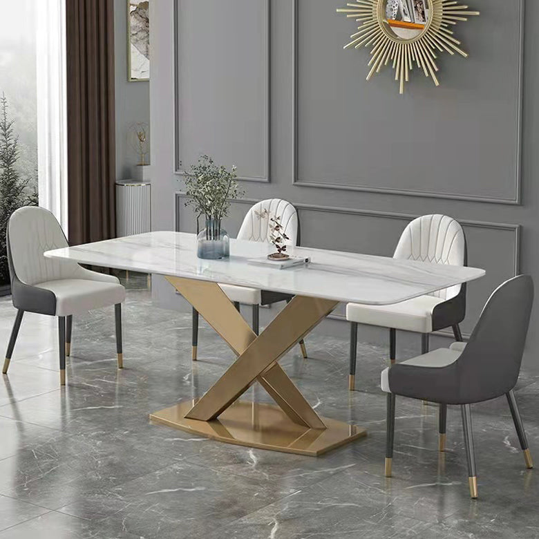 Modern Sintered Stone Dining Room Set with Rectangle Top and Gold Base Furniture Set 5 Piece Set Clearhalo 'Dining Room Sets' 'Dining Tables & Seating' 'dining_room_set' 'furn' 'furn_dining_room_set' 'Furniture' 'furniture_dining_room_set' 'Kitchen & Dining Furniture' 'kitchen&dining_furn' 'kitchen' 3447353