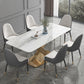 Modern Sintered Stone Dining Room Set with Rectangle Top and Gold Base Furniture Set 7 Piece Set Clearhalo 'Dining Room Sets' 'Dining Tables & Seating' 'dining_room_set' 'furn' 'furn_dining_room_set' 'Furniture' 'furniture_dining_room_set' 'Kitchen & Dining Furniture' 'kitchen&dining_furn' 'kitchen' 3447354