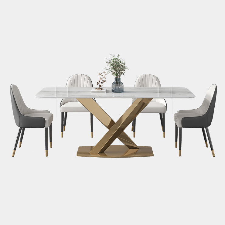 Modern Sintered Stone Dining Room Set with Rectangle Top and Gold Base Furniture Set Clearhalo 'Dining Room Sets' 'Dining Tables & Seating' 'dining_room_set' 'furn' 'furn_dining_room_set' 'Furniture' 'furniture_dining_room_set' 'Kitchen & Dining Furniture' 'kitchen&dining_furn' 'kitchen' 3447357