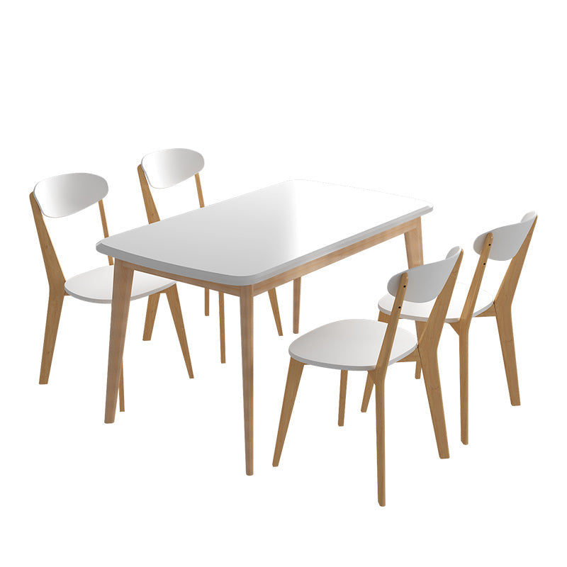 Minimalist White Rectangle Shape Dining Set Solid Wood Standard Dining Set with 4 Legs Base Clearhalo 'Dining Room Sets' 'Dining Tables & Seating' 'dining_room_set' 'furn' 'furn_dining_room_set' 'Furniture' 'furniture_dining_room_set' 'Kitchen & Dining Furniture' 'kitchen&dining_furn' 'kitchen' 3447369