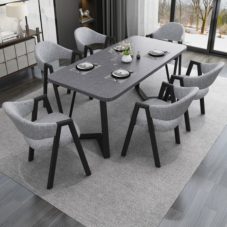 Contemporary Gray Standard Dining Set MDF Rectangle Shape Dining Set for Kitchen 7 Piece Set Clearhalo 'Dining Room Sets' 'Dining Tables & Seating' 'dining_room_set' 'furn' 'furn_dining_room_set' 'Furniture' 'furniture_dining_room_set' 'Kitchen & Dining Furniture' 'kitchen&dining_furn' 'kitchen' 3447389
