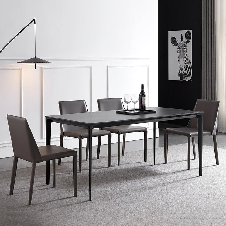 Modern Style Textured Sintered Stone Dining Table Rectangular Dining Table Set with Metal Base Clearhalo 'Dining Room Sets' 'Dining Tables & Seating' 'dining_room_set' 'furn' 'furn_dining_room_set' 'Furniture' 'furniture_dining_room_set' 'Kitchen & Dining Furniture' 'kitchen&dining_furn' 'kitchen' 3447452