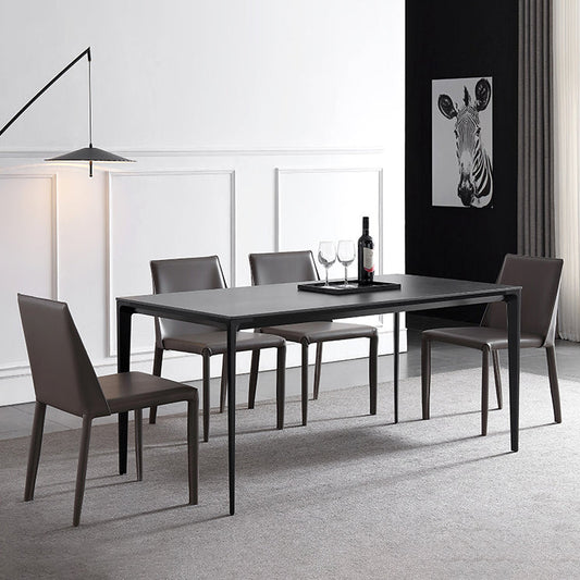 Modern Style Textured Sintered Stone Dining Table Rectangular Dining Table Set with Metal Base Clearhalo 'Dining Room Sets' 'Dining Tables & Seating' 'dining_room_set' 'furn' 'furn_dining_room_set' 'Furniture' 'furniture_dining_room_set' 'Kitchen & Dining Furniture' 'kitchen&dining_furn' 'kitchen' 3447452
