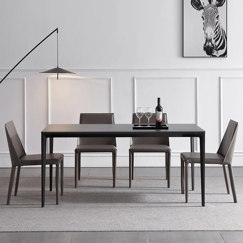Modern Style Textured Sintered Stone Dining Table Rectangular Dining Table Set with Metal Base Clearhalo 'Dining Room Sets' 'Dining Tables & Seating' 'dining_room_set' 'furn' 'furn_dining_room_set' 'Furniture' 'furniture_dining_room_set' 'Kitchen & Dining Furniture' 'kitchen&dining_furn' 'kitchen' 3447454