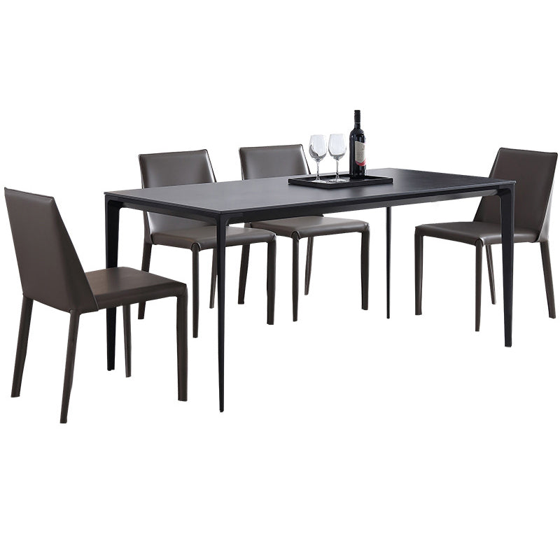 Modern Style Textured Sintered Stone Dining Table Rectangular Dining Table Set with Metal Base 5 Piece Set Clearhalo 'Dining Room Sets' 'Dining Tables & Seating' 'dining_room_set' 'furn' 'furn_dining_room_set' 'Furniture' 'furniture_dining_room_set' 'Kitchen & Dining Furniture' 'kitchen&dining_furn' 'kitchen' 3447457
